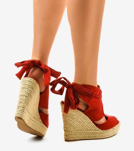 Červené espadrillové sandále s podpätkami 77-20