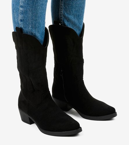 Čierne semišové topánky na vysokom podpätku botki kovbojské topánky Nomia