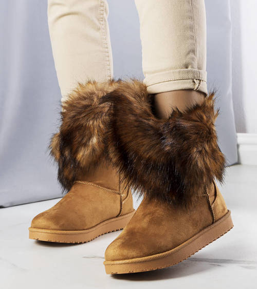 Hnedé zateplené snehové topánky s kožušinou Kynlee